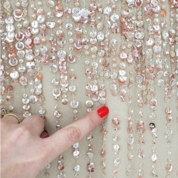 Mac Duggal 10509 Beaded Sequin Banded Sheath Midi Dress Nude Size 4 worn 1 time - Picture 6 of 11